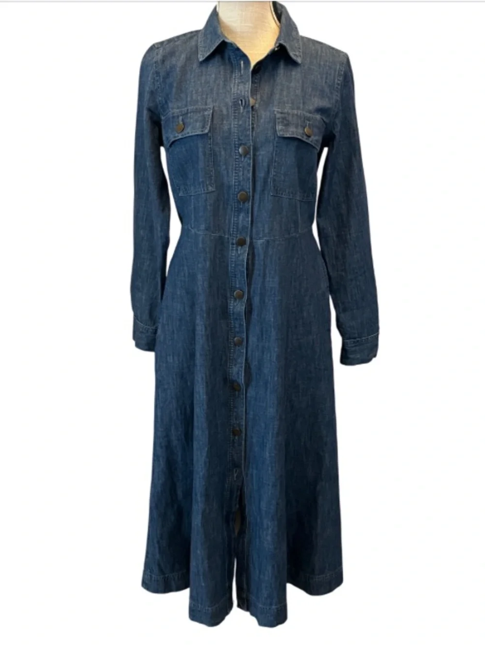 Loft Denim Chambray Seamed Midi Pocket Shirtdress - 8 - Picture 3 of 10